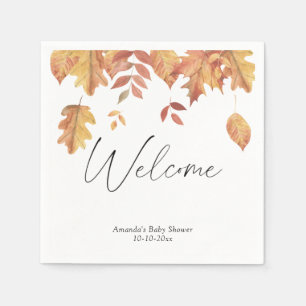 Falling leaves autumn welcome baby shower napkin