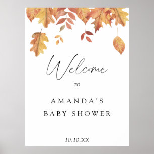 Falling leaves autumn welcome baby shower party poster
