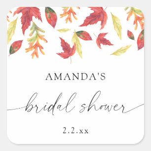 Falling leaves bridal shower square sticker