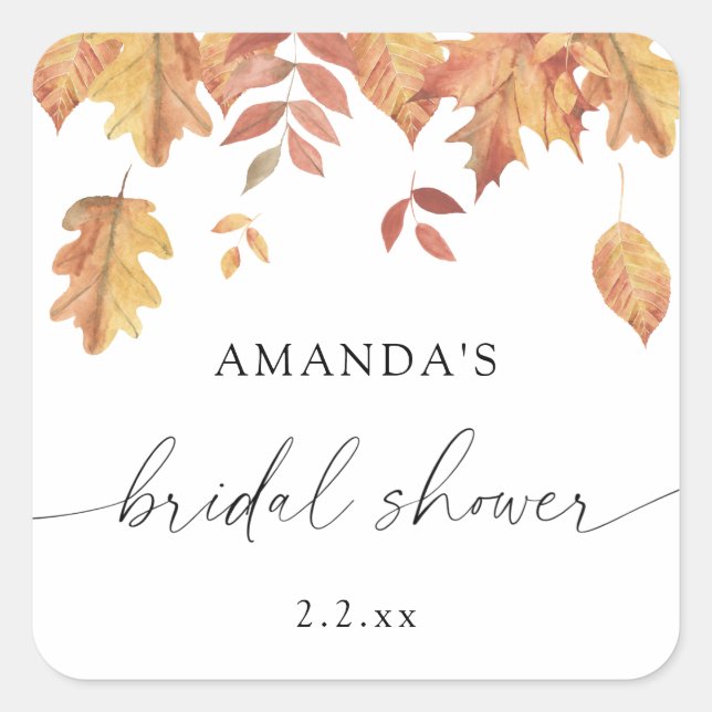 Falling leaves bridal shower square sticker (Front)