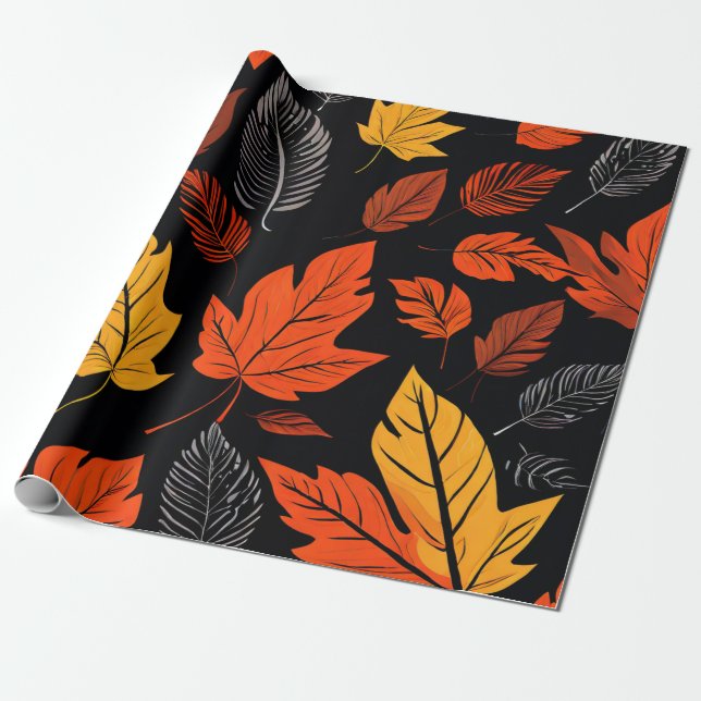 Falling Leaves: Classic Autumn Design Wrapping Paper (Unrolled)
