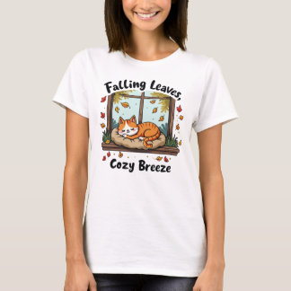 Falling Leaves, Cosy Breeze - Sleeping Cat Window T-Shirt