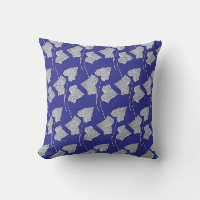 Falling Leaves Cream Deep Blue  Cushion (Front)