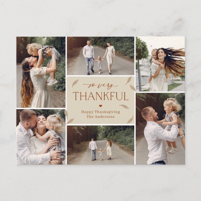 Falling Leaves Editable Colour Thanksgiving Collag Holiday Postcard (Front)