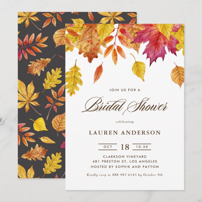 Falling Leaves Garland Autumn Bridal Shower Invitation (Front/Back)