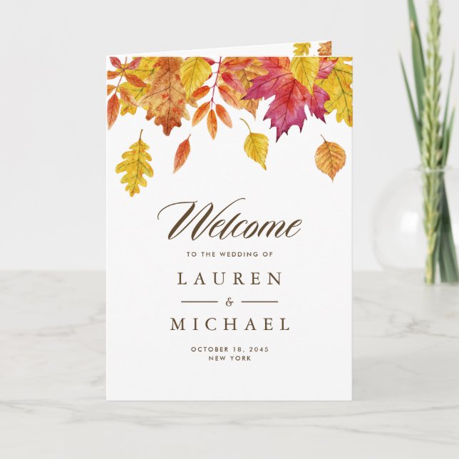 Falling Leaves Garland Autumn Wedding Booklet Program (Front)