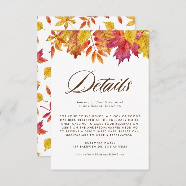 Falling Leaves Garland Autumn Wedding Details Enclosure Card (Front/Back)