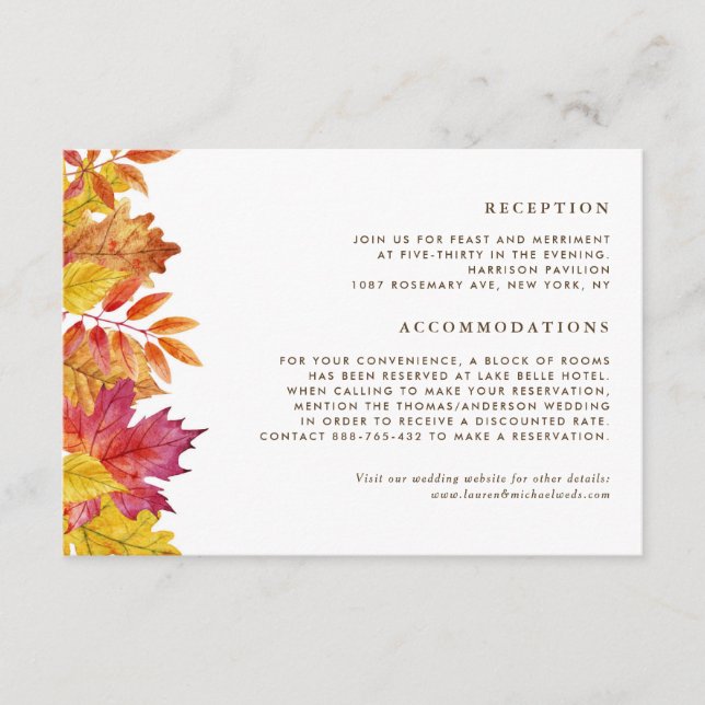 Falling Leaves Garland Autumn Wedding Details Enclosure Card (Front)