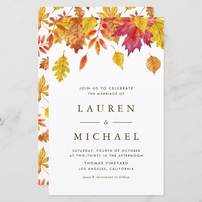 Falling Leaves Garland Autumn Wedding Invitation (Front/Back)