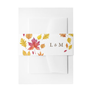 Falling Leaves Garland Autumn Wedding Monogram Invitation Belly Band