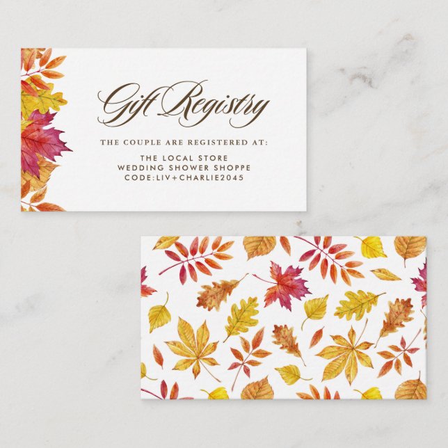 Falling Leaves Garland Autumn Wedding Registry Enclosure Card (Front/Back)