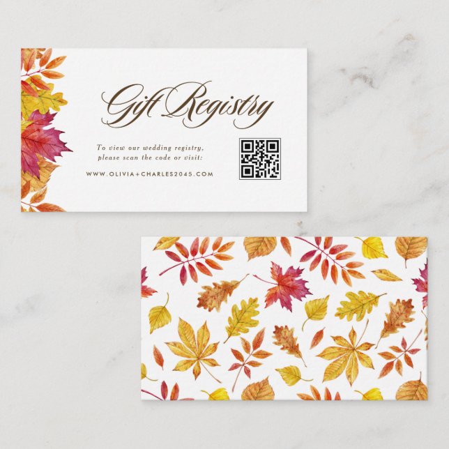 Falling Leaves Garland Wedding QR Code Registry Enclosure Card (Front/Back)