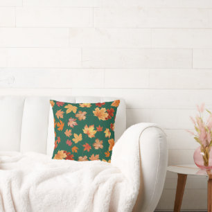 Falling leaves Green Cushion