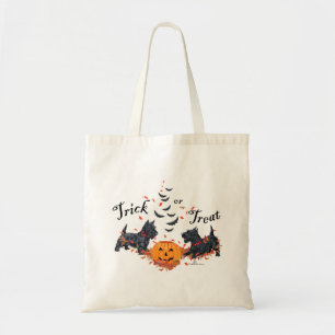Falling Leaves Halloween Scotties Tote Bag