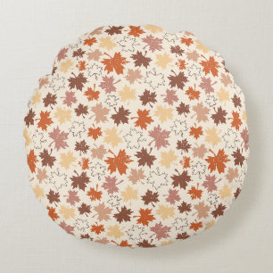Falling leaves in natural earth autumn design round cushion