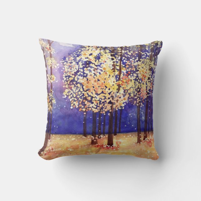 FALLING LEAVES IN THE WOODS Water Colour Pillow (Front)