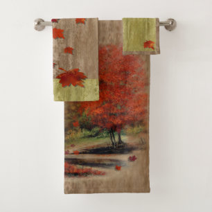 Falling Leaves Landscape Bath Towel Set