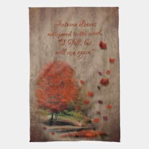 Falling Leaves Landscape Tea Towel