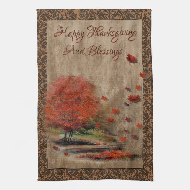 Falling Leaves Landscape Tea Towel (Vertical)