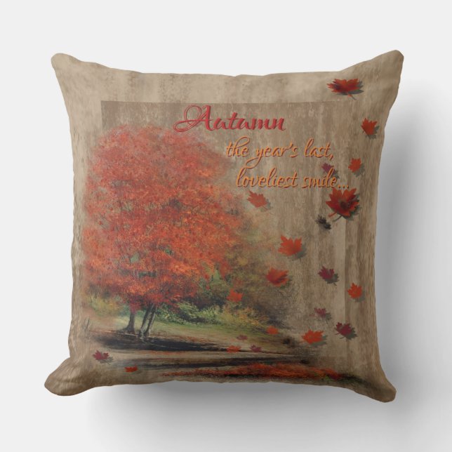 Falling Leaves Landscape Throw Pillow (Front)