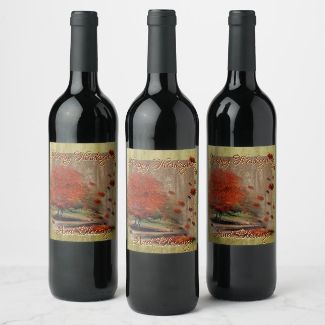Falling Leaves Landscape Wine Label (Bottles)