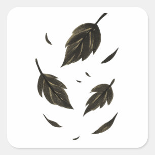 Falling Leaves – Minimalist Ink Nature on  Square Sticker