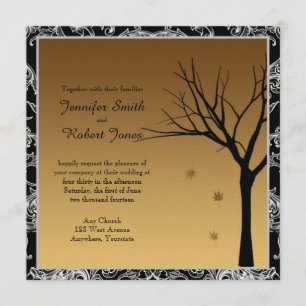 Falling Leaves on Damask Wedding Invitation