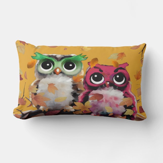 Falling Leaves & Owls Pillow (Front)