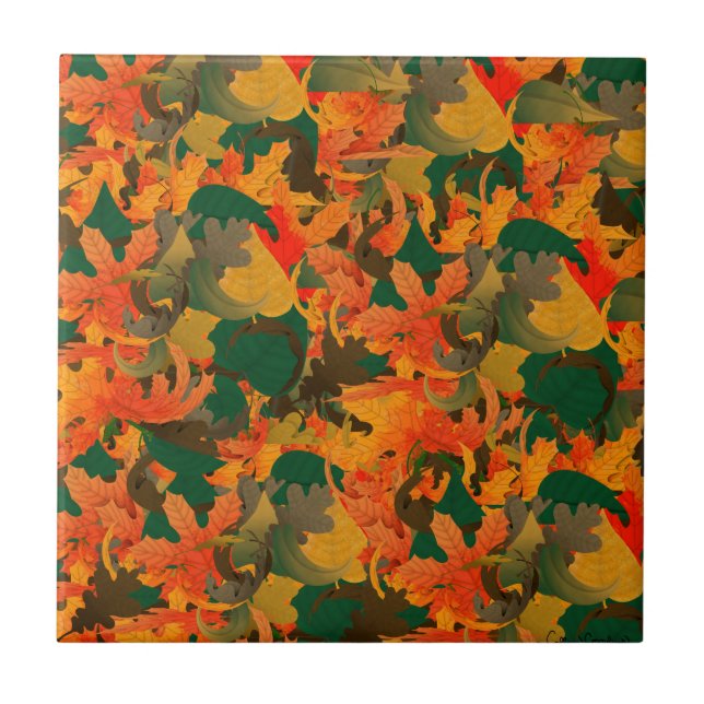 Falling Leaves Pattern for Autumn Ceramic Tile (Front)