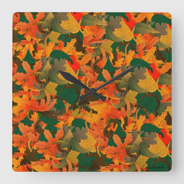 Falling Leaves Pattern for Autumn Square Wall Clock (Front)