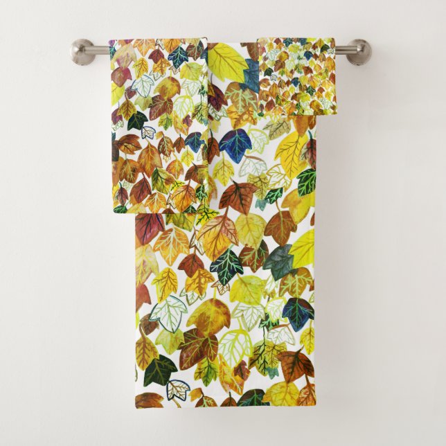 Falling Leaves Watercolor Pattern Golden Bath Towel Set (Insitu)