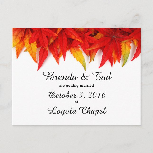 Falling Leaves Wedding Announcement Postcard (Front)