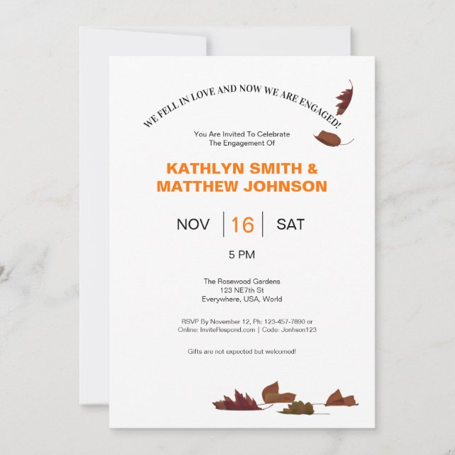 Falling Leaves Wedding/Engagement Invitation (Front)