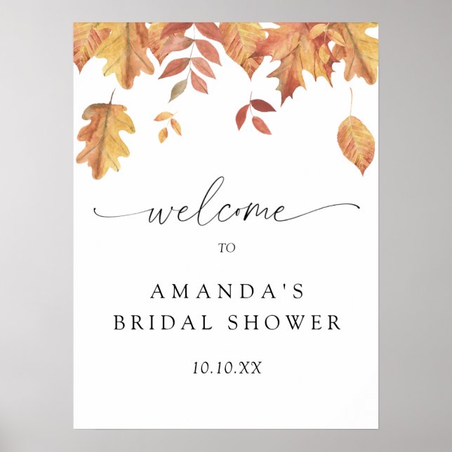 Falling leaves welcome bridal shower party poster (Front)