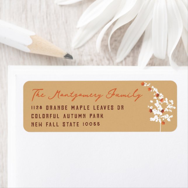 Falling Maple Leaves Autumn Tree Return Address Label (Insitu)