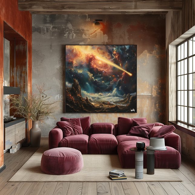 Falling Meteor Over Surreal Cosmic Landscape Art Poster (Creator Uploaded)