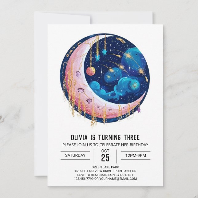 Falling Nebula Stars Digital Birthday Invitation (Front)