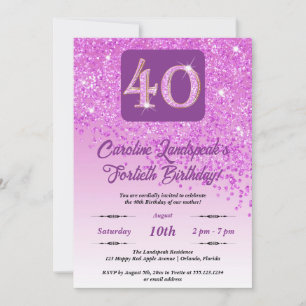 Falling Pink Glitter 40th Birthday Party Invitation