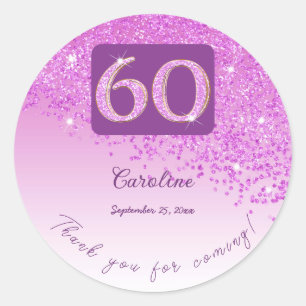 Falling Pink Glitter, 60th Birthday Thanks Classic Round Sticker