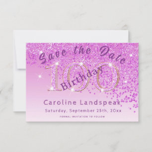 Falling Pink Glitter for 100th Birthday Save The Date