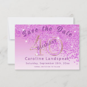 Falling Pink Glitter for 40th Birthday Save The Date