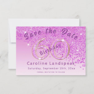 Falling Pink Glitter for 60th Birthday Save The Date