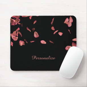 Falling Pink Rose Petals on Black Personalise Mouse Pad