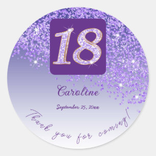 Falling Purple Glitter, 18th Birthday Thanks Classic Round Sticker