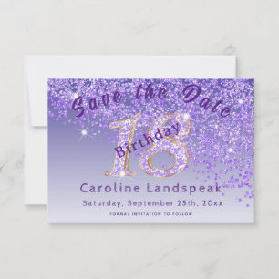 Falling Purple Glitter for 18th Birthday  Save The Date