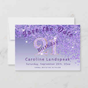 Falling Purple Glitter for 21st Birthday  Save The Date