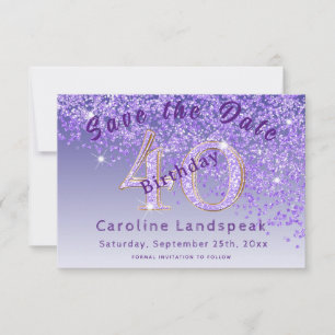 Falling Purple Glitter for 40th Birthday Save The Date
