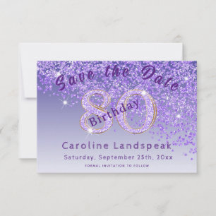 Falling Purple Glitter for 80th Birthday  Save The Date