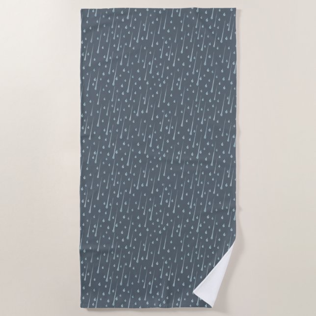 Falling Raindrops Cute Rainy Day Dark Grey Beach Towel (Front)