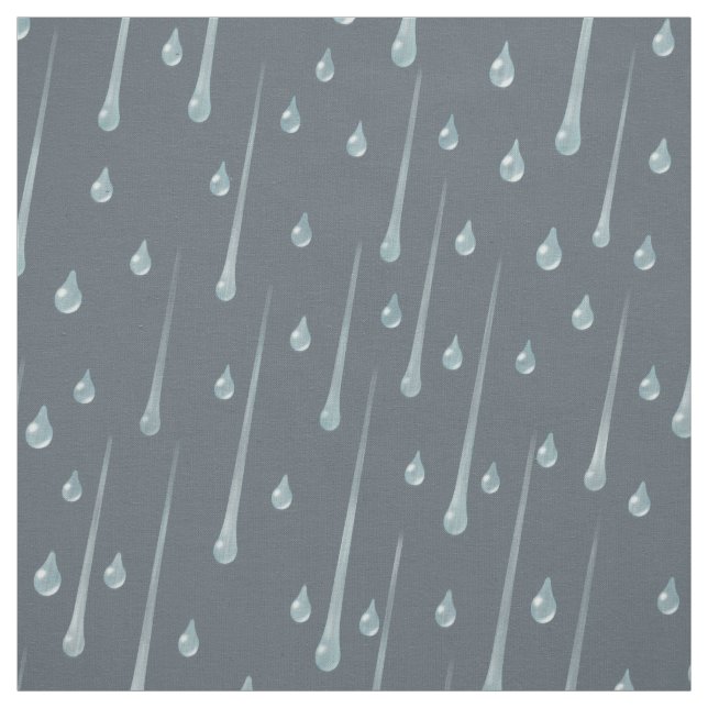 Falling Raindrops Cute Rainy Day Dark Grey Fabric (Swatch)